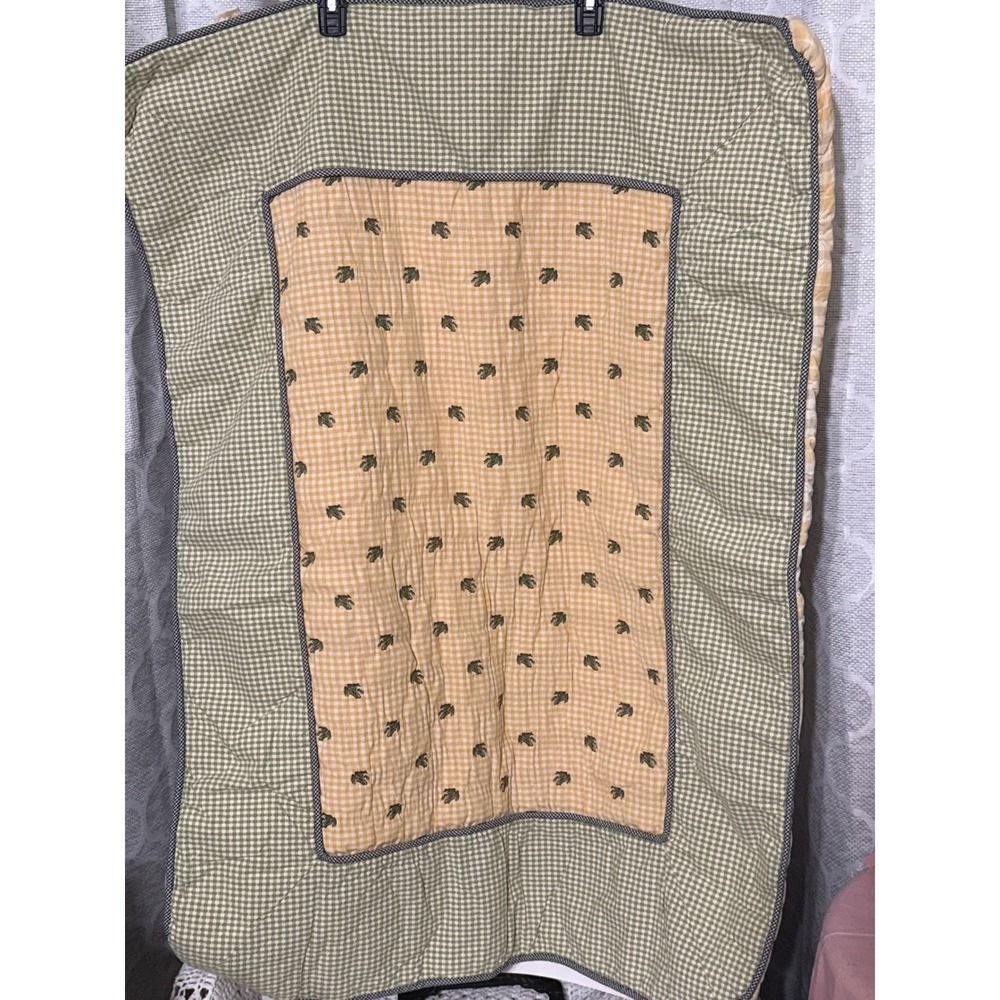 Banana Fish Quilted Baby Blanket Green Yellow Gingham Frog Embroidered 42x33